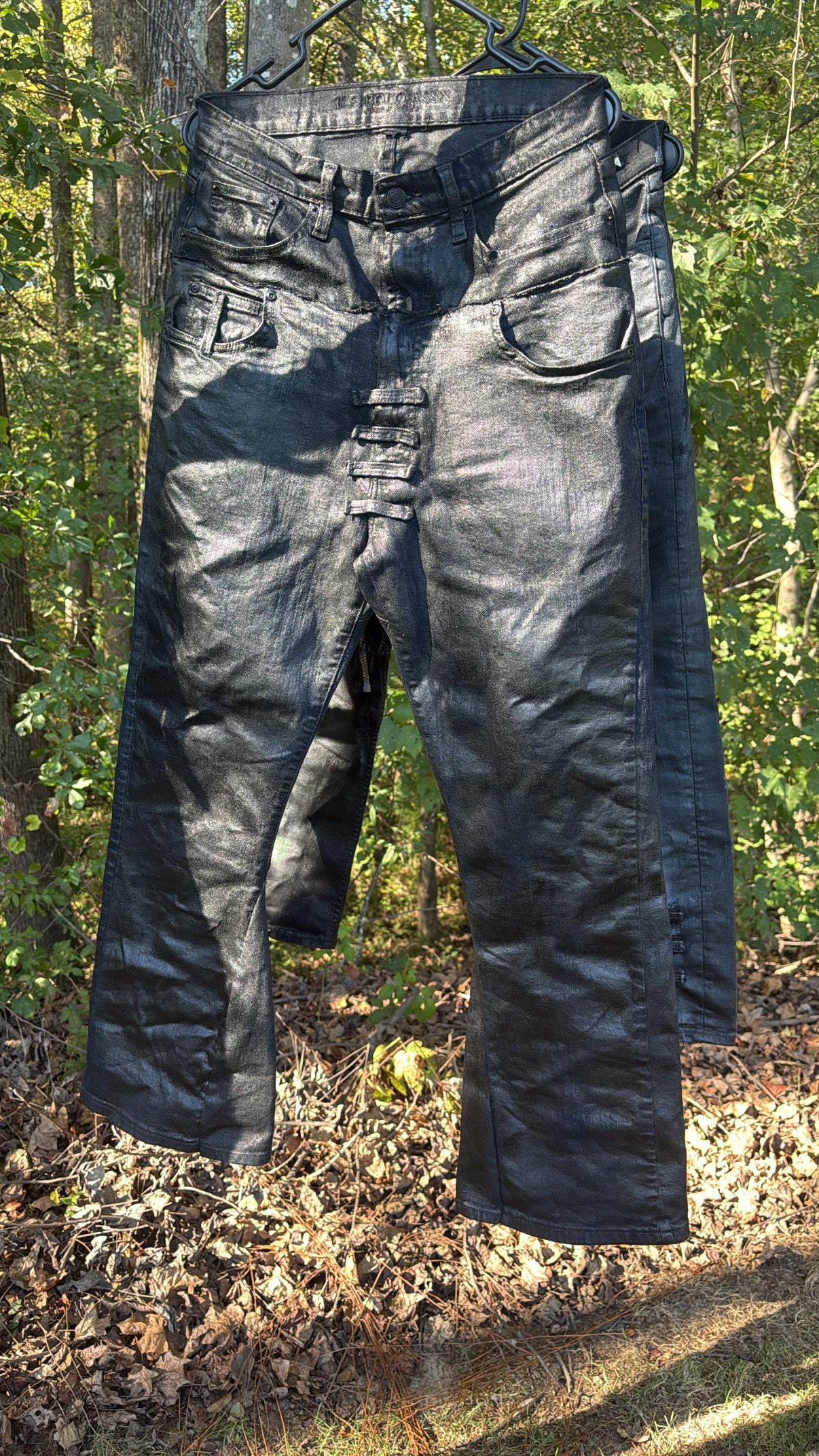 Waxed black denim